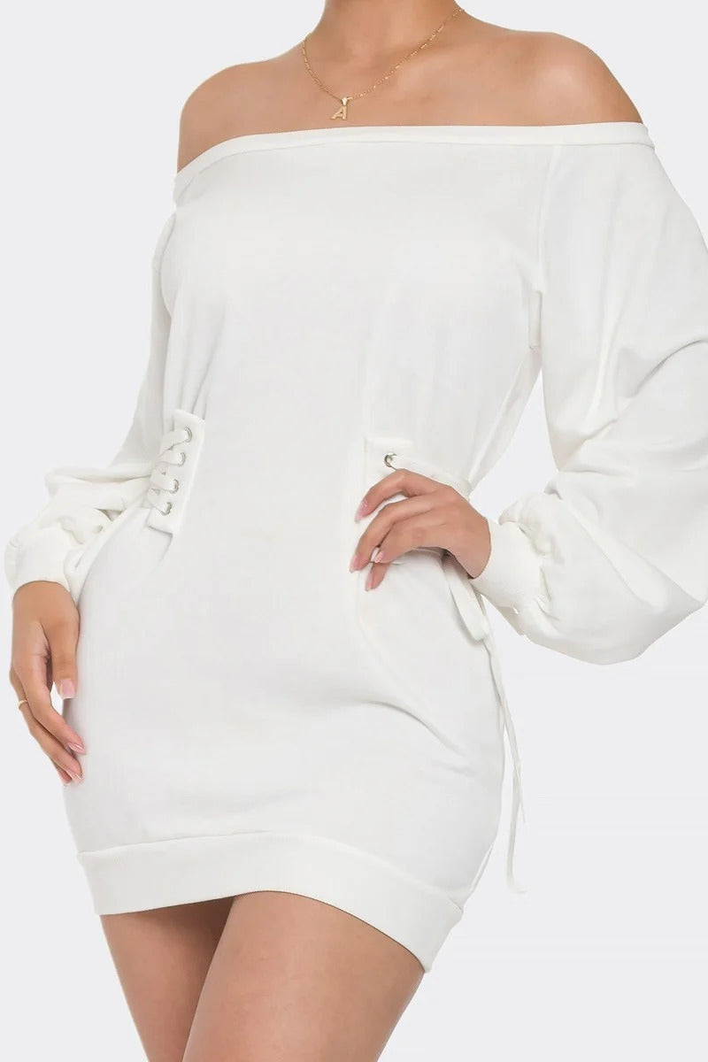 Off-the-Shoulder White Mini Dress - Shopping Therapy, LLC Mini Dresses