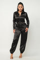 Long Sleeve Black Satin Jogger Jumpsuit