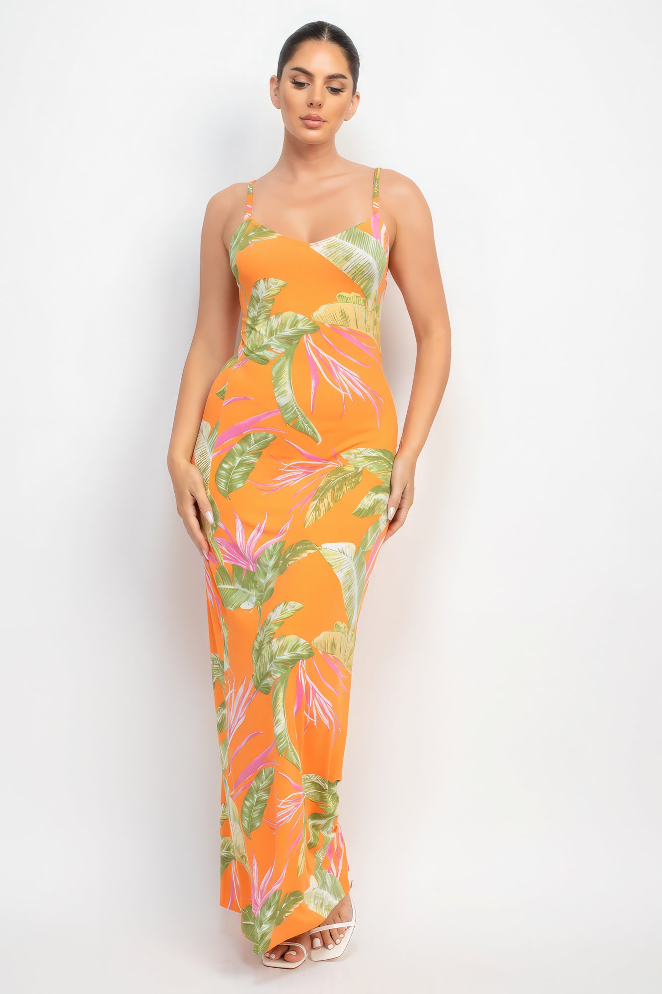 Spaghetti Strap Tropical Print Floral Maxi Dress - Shopping Therapy, LLC 