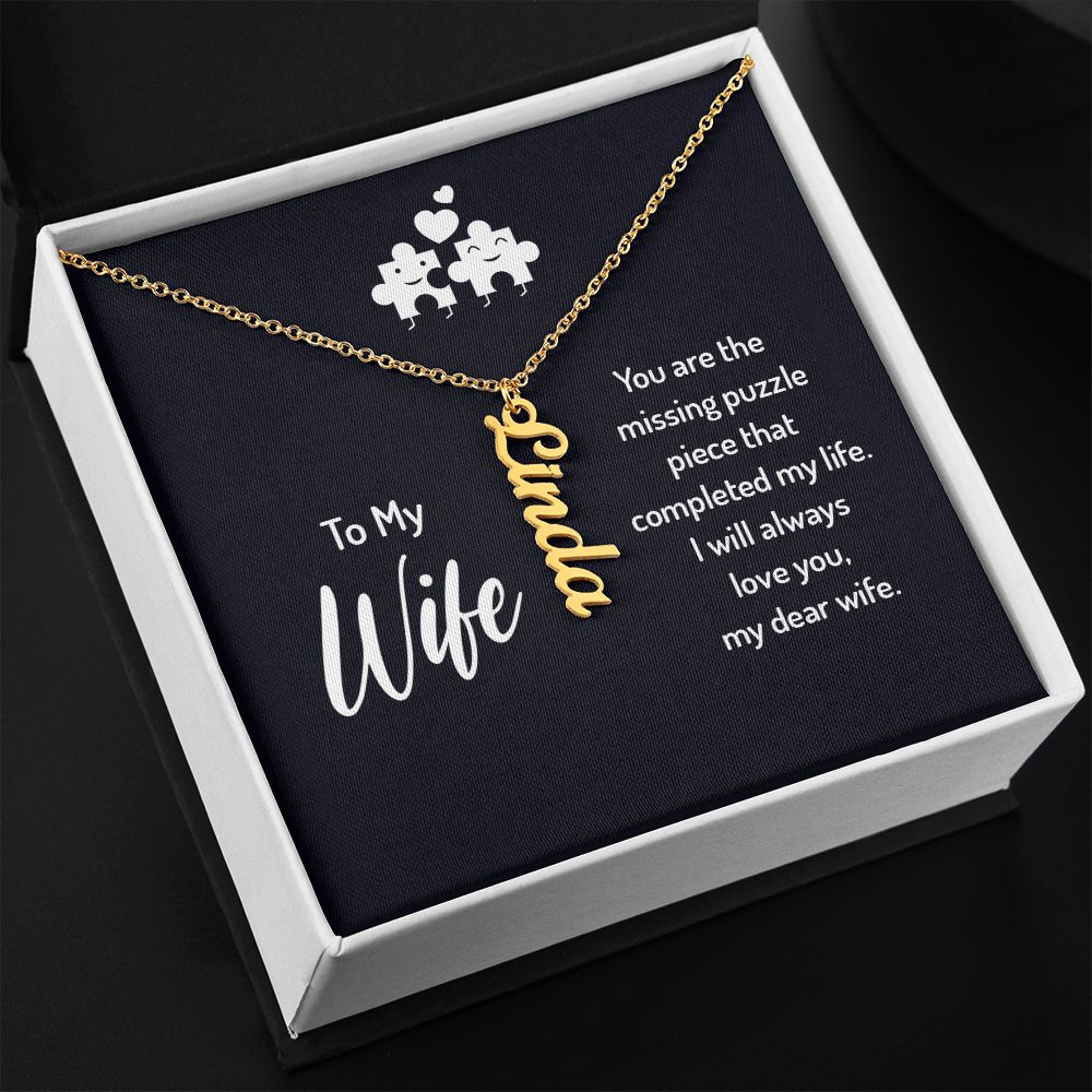 Missing Puzzle Piece Vertical Name Necklace - Shopping Therapy Jewelry