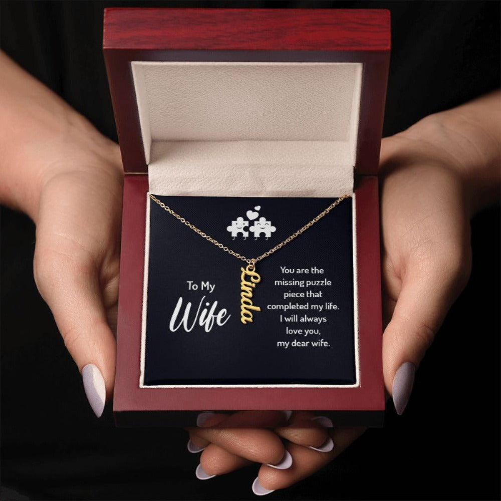 Missing Puzzle Piece Vertical Name Necklace - Shopping Therapy Jewelry