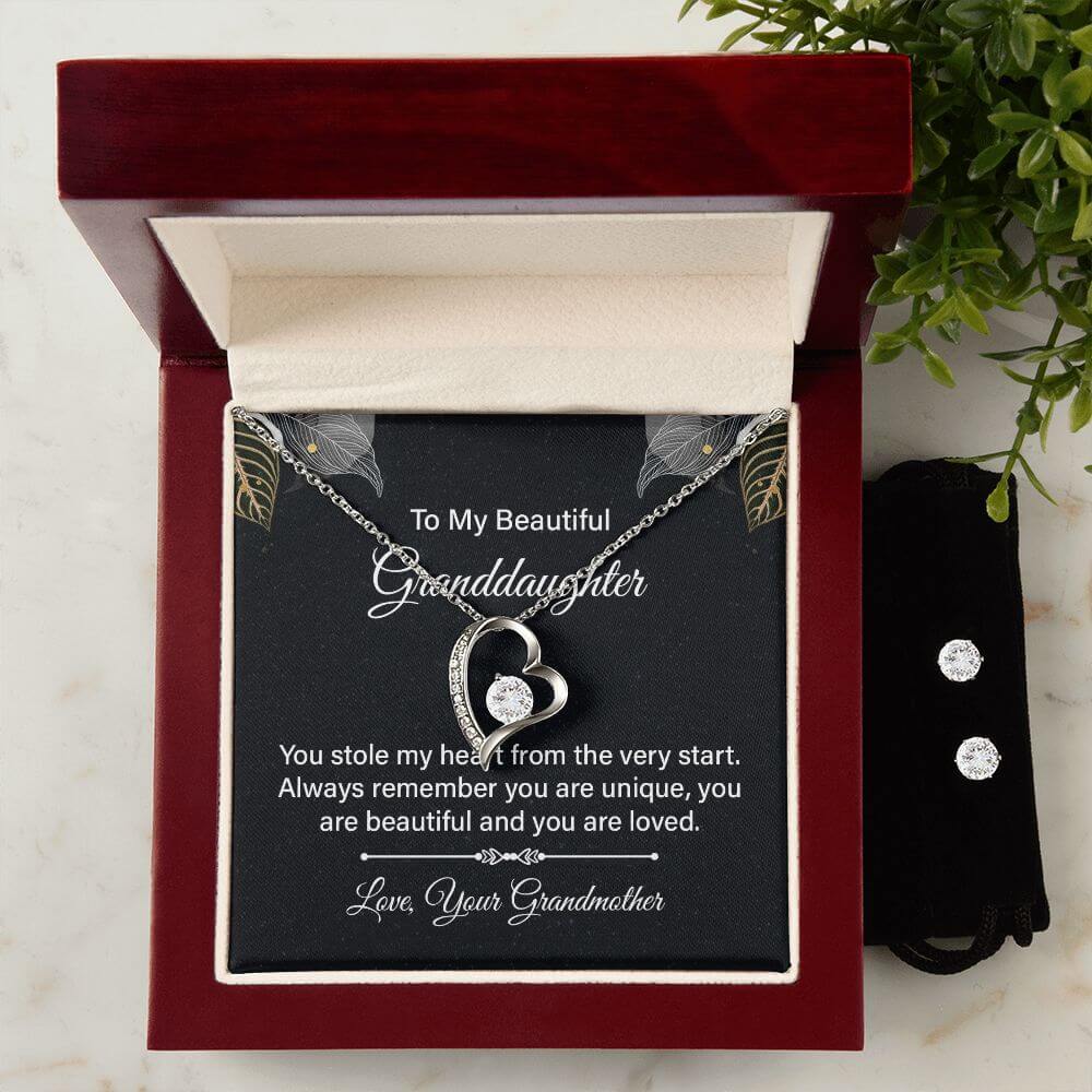 Beautiful Granddaughter-Forever Love Necklace And Earrings - Shopping Therapy Jewelry