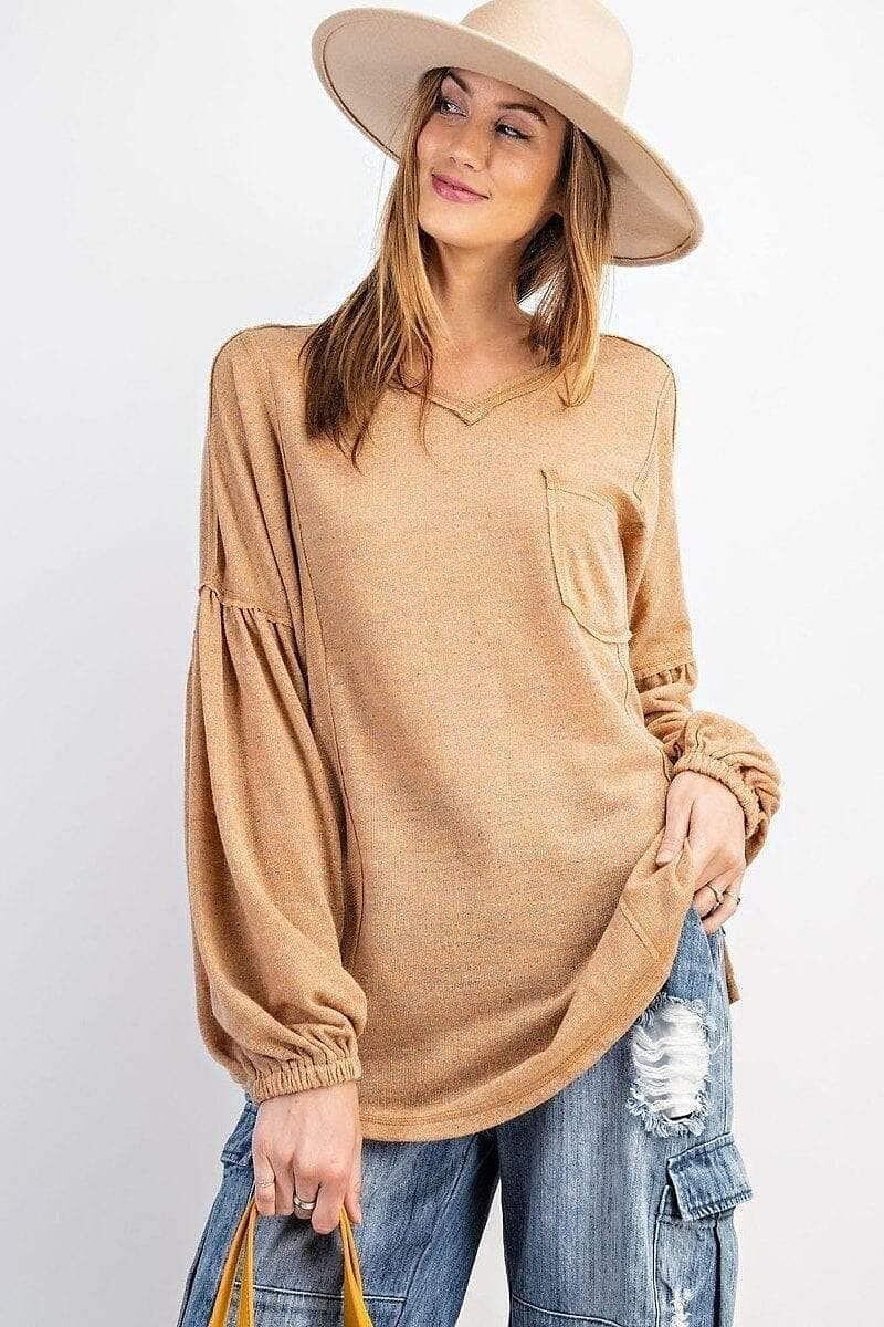 Beige Long Sleeve Hacci Sweater - Shopping Therapy S Shirts & Tops