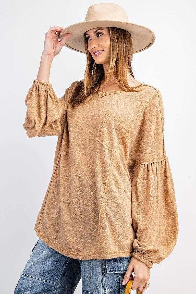 Beige Long Sleeve Hacci Sweater - Shopping Therapy L Shirts & Tops