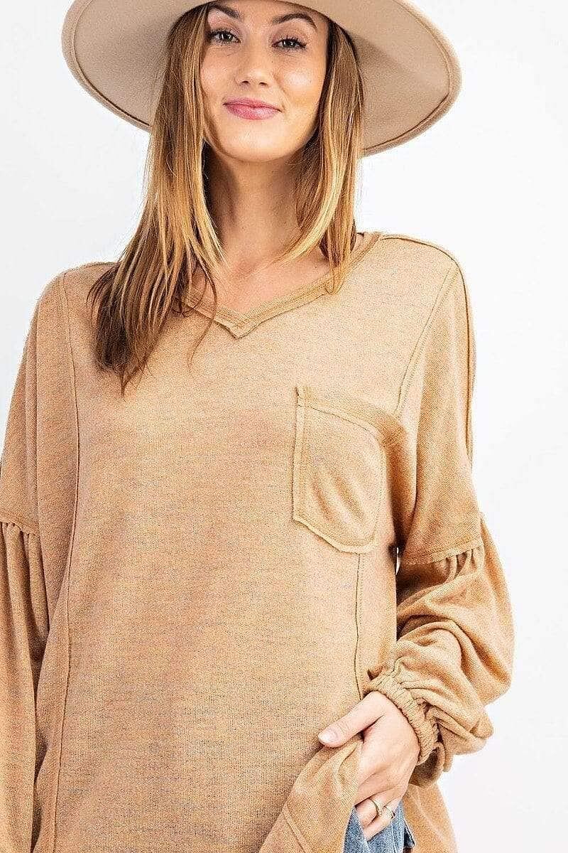 Beige Long Sleeve Hacci Sweater - Shopping Therapy M Shirts & Tops