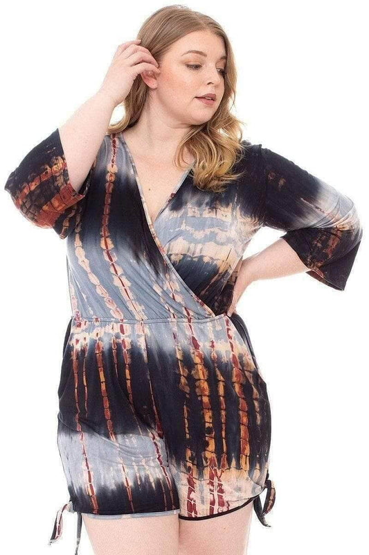 Black-Gold Plus Size Midi Sleeve Romper - Shopping Therapy, LLC rompers