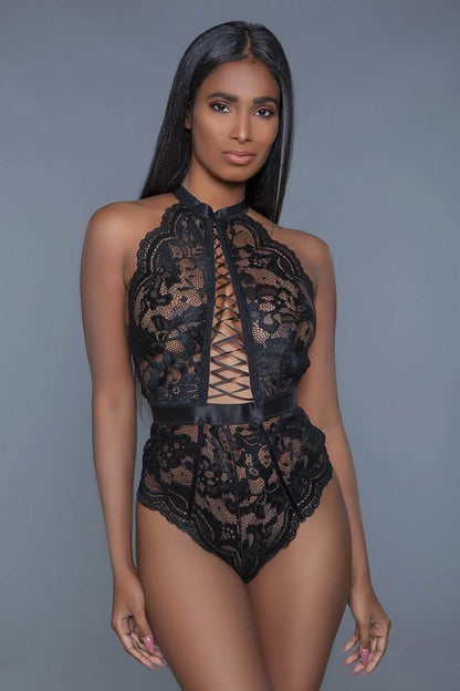 Black Halter Neck Lace bodysuit - Shopping Therapy, LLC Lingerie