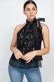 Black Halter Neck Sleeveless Lace Top