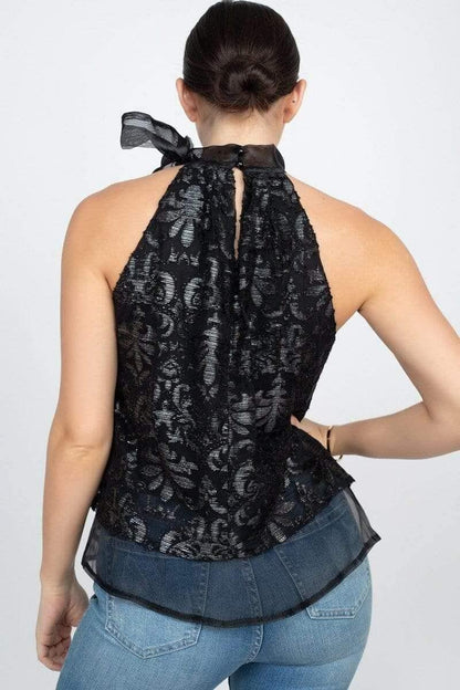 Black Halter Neck Sleeveless Lace Top - Shopping Therapy, LLC Top