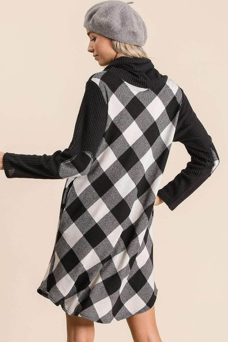 Black Long Sleeve Buffalo Plaid Swing Dress - Shopping Therapy, LLC Dresses