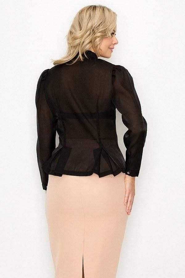 Black Long Sleeve Button Down Pleated Blouse - Shopping Therapy top