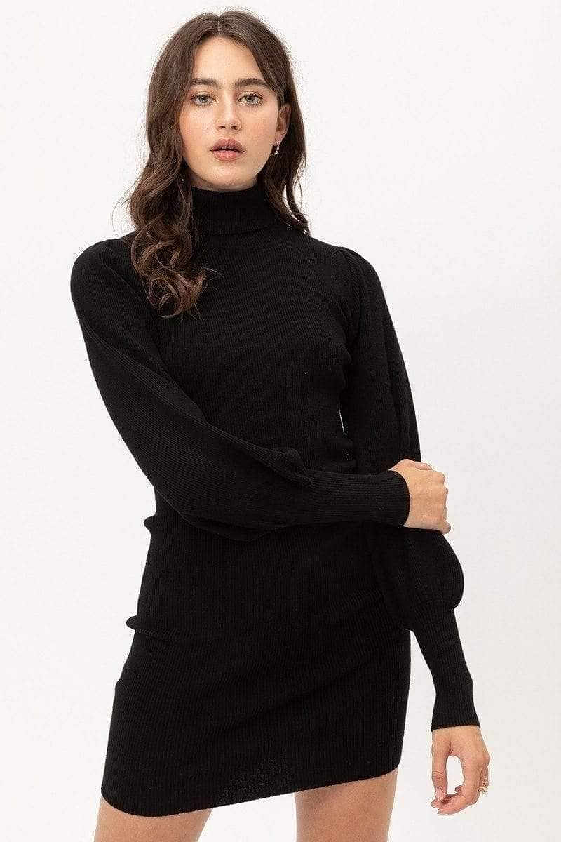 Black Long Sleeve Turtleneck Sweater Dress - Shopping Therapy M Dress
