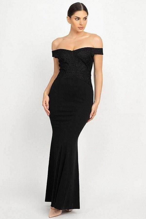 Black Off The Shoulder Maxi Mermaid Dress - Shopping Therapy S Dress