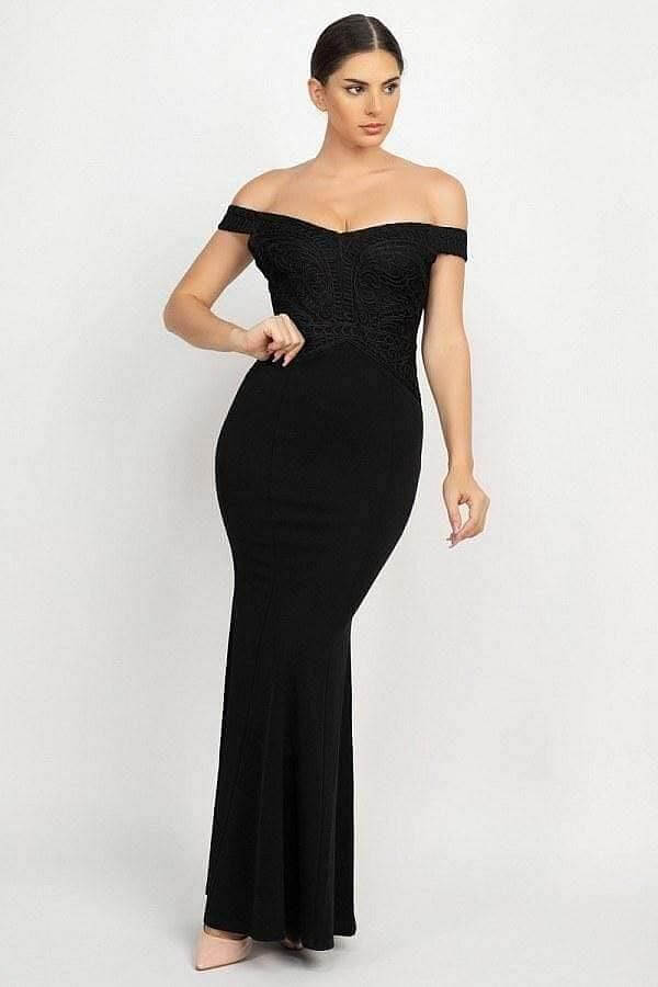 Black Off The Shoulder Maxi Mermaid Dress - Shopping Therapy, LLC Dress