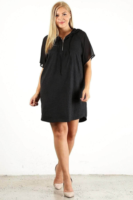 Black Plus Size 3/4 Sleeve Mini Dress - Shopping Therapy, LLC Dress