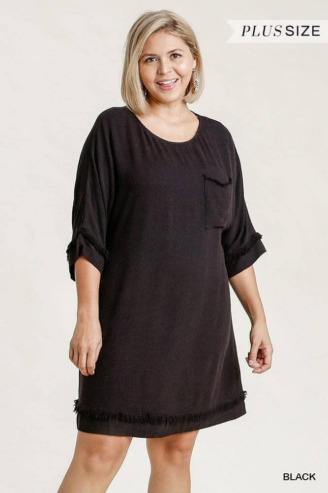 Black Plus Size 3/4 Sleeve T-Shirt Dress - Shopping Therapy, LLC Dress