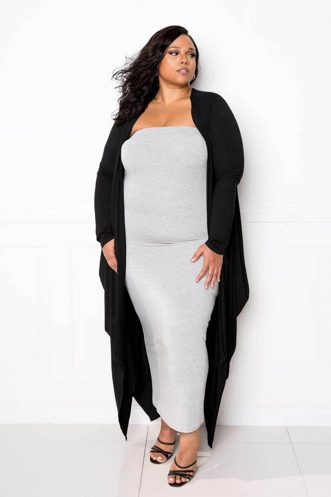 Black Plus Size Long Sleeve Maxi Cardigan - Shopping Therapy, LLC Cardigan
