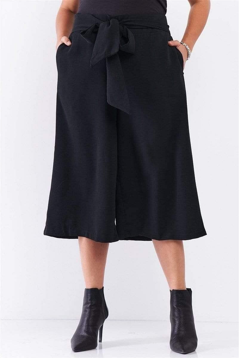 Black Plus Size Midi length Baggy Pants - Shopping Therapy, LLC Pants