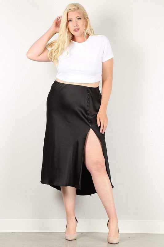 Black Plus Size Midi Skirt With Side Slit - Shopping Therapy 1XL skirt