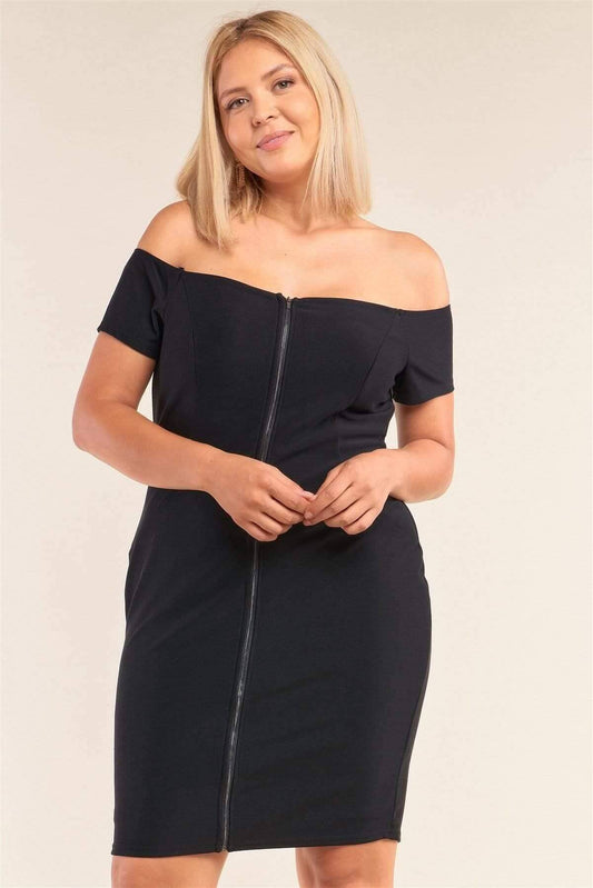 Black Plus Size Off-the-shoulder Bodycon Mini Dress - Shopping Therapy, LLC Dress