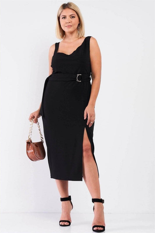 Black Plus Size Sleeveless Midi Dress - Shopping Therapy, LLC Dress