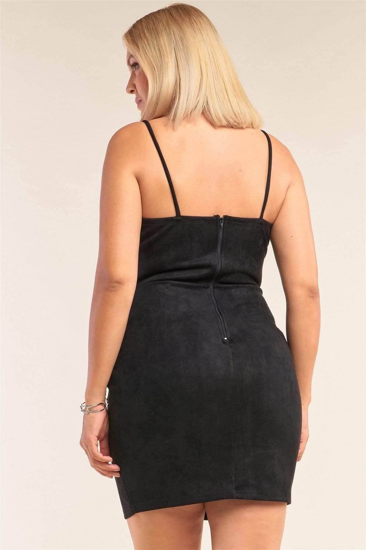 Black Plus Size Spaghetti Strap Suede Mini Dress - Shopping Therapy 1XL Dress