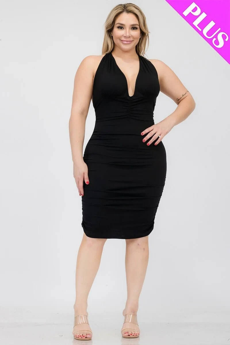 Black Plus Size V-Neck Crisscross Back Bodycon Dress - Shopping Therapy 1XL Dress