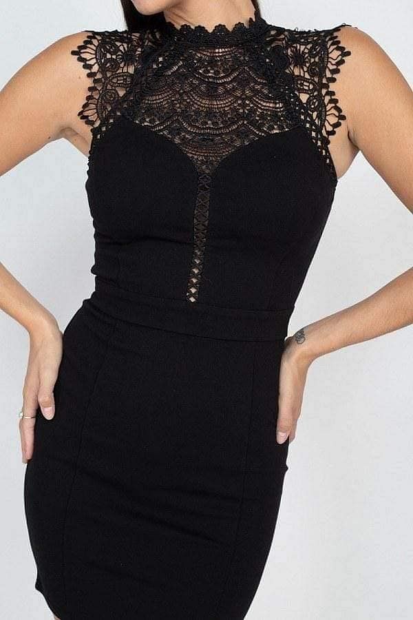 Black Sleeveless Lace Mini Dress - Shopping Therapy M Dress