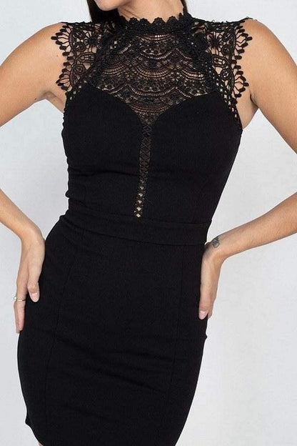 Black Sleeveless Lace Mini Dress - Shopping Therapy, LLC Dress