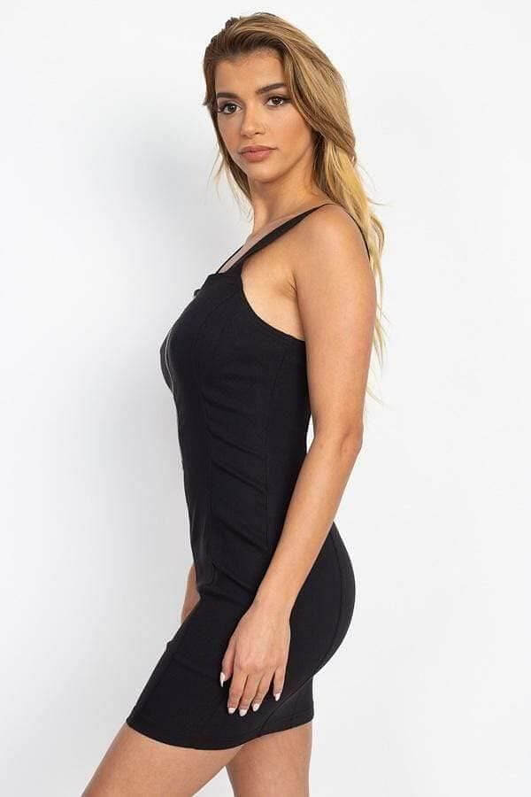 Black Sleeveless Mini Dress With Front Zipper - Shopping Therapy, LLC Dress