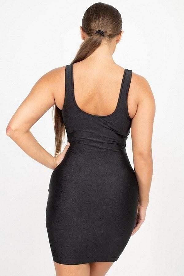 Black Sleeveless Satin Bodycon Mini Dress - Shopping Therapy Dress
