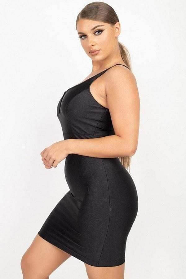 Black Sleeveless Satin Bodycon Mini Dress - Shopping Therapy Dress