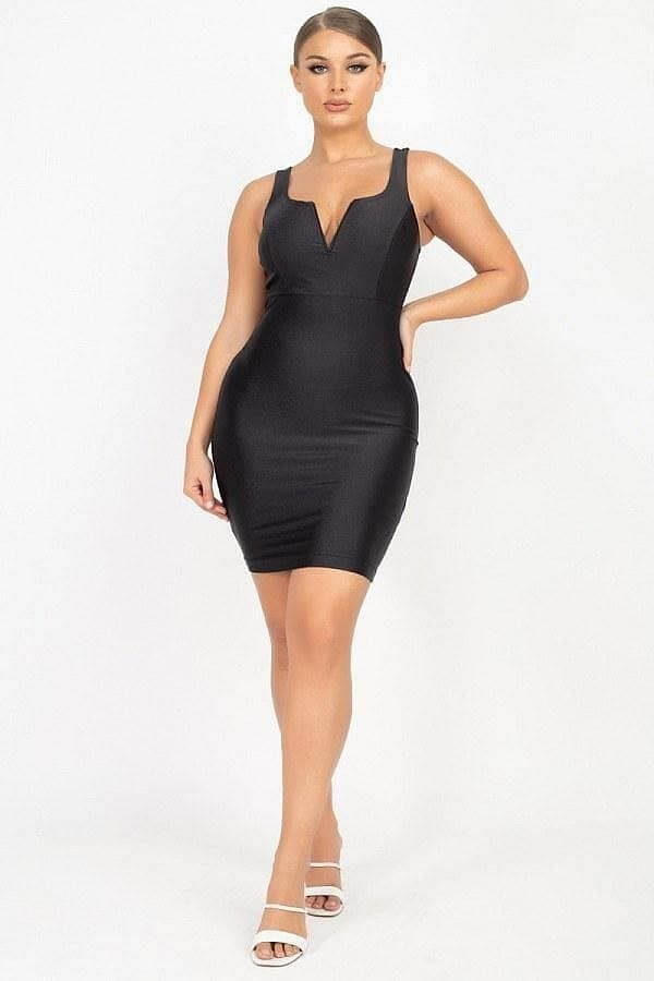 Black Sleeveless Satin Dress - Shopping Therapy, LLC Dress