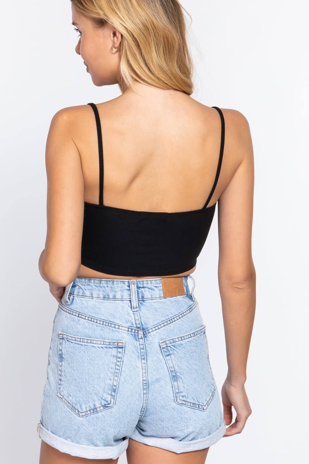 Black Spaghetti Strap Criss Cross Crop Top - Shopping Therapy Tops