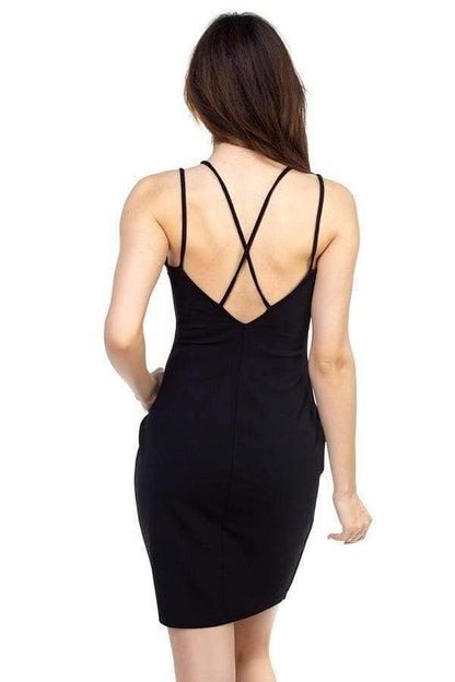 Black V-Neck Double Spaghetti Strap Dress - Shopping Therapy, LLC Dress