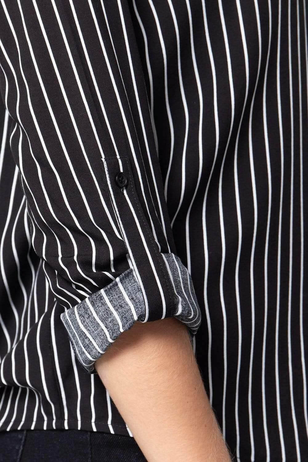 Black stripe Roll Up Long Sleeve Shirt