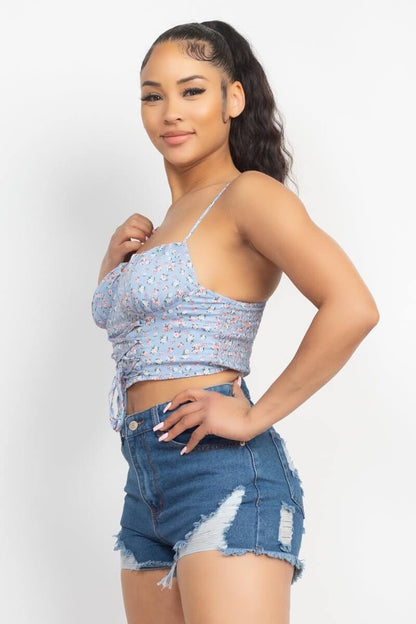 Blue Floral Spaghetti Strap Crop Top - Shopping Therapy, LLC Tops