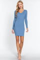 Blue Long Sleeve V-Neck Mini Sweater Dress