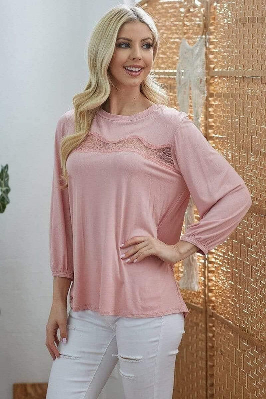 Blush Long Sleeve Lace Top - Shopping Therapy, LLC 