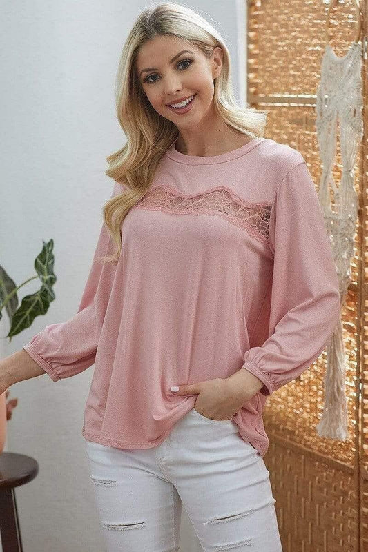 Blush Long Sleeve Lace Top - Shopping Therapy, LLC 