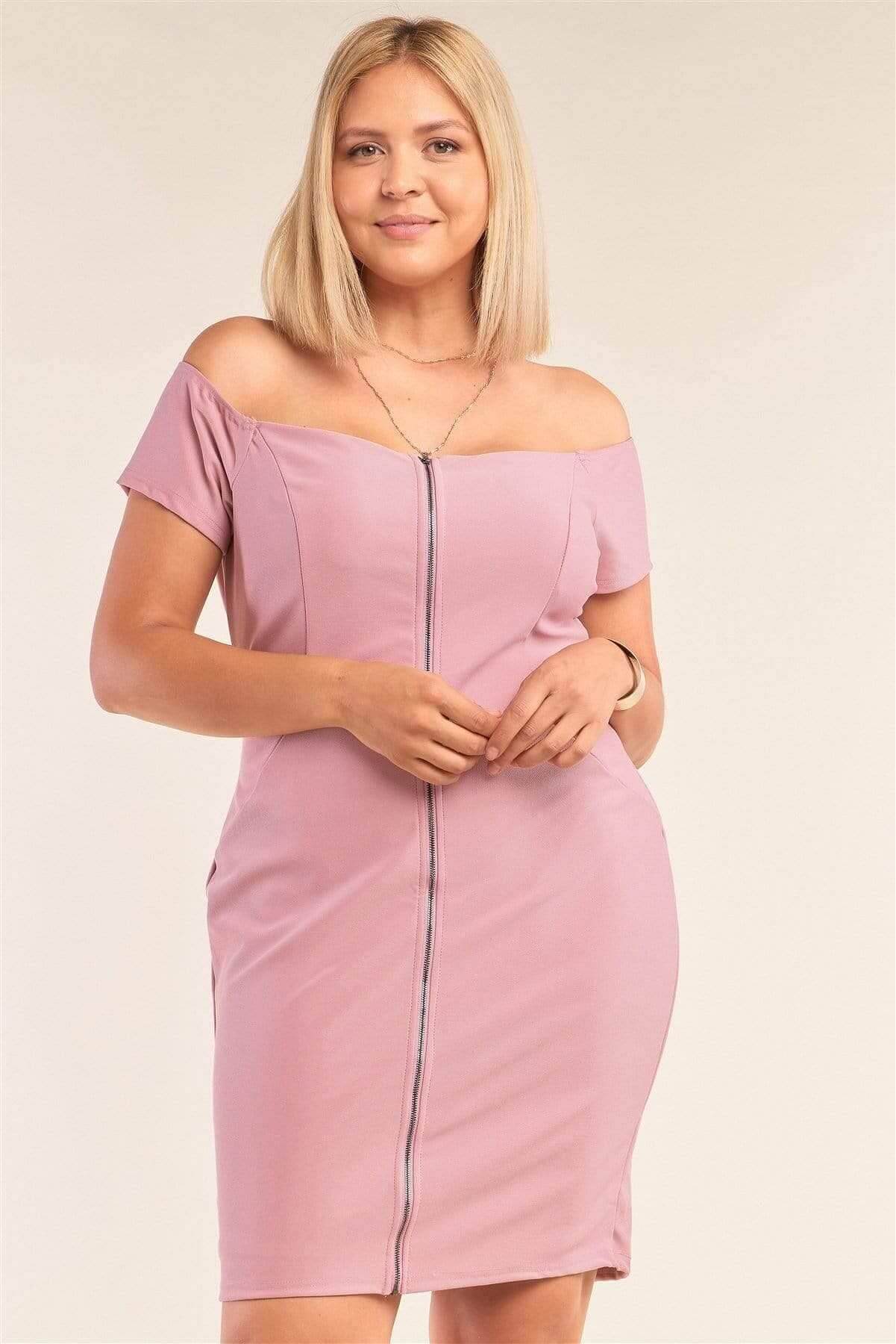 Blush Plus Size Off-the-shoulder Bodycon Mini Dress - Shopping Therapy, LLC Dress