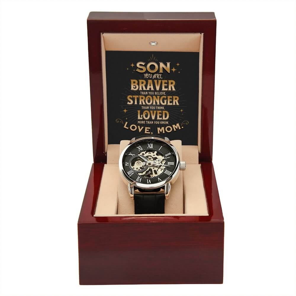 Braver Stronger Loved-Men's Openwork Watch - Shopping Therapy, LLC Men watches