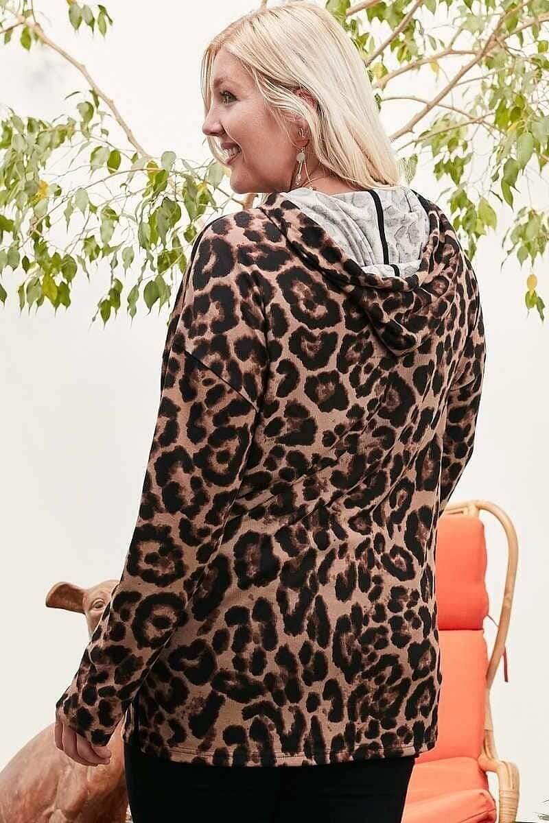 Brown Leopard Print Plus Size Long Sleeve Top