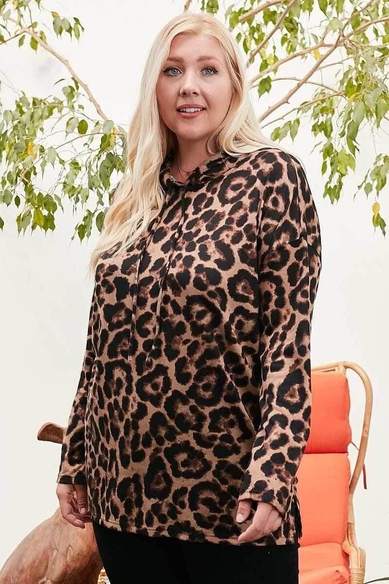 Brown Leopard Print Plus Size Long Sleeve Top - Shopping Therapy 3XL Top