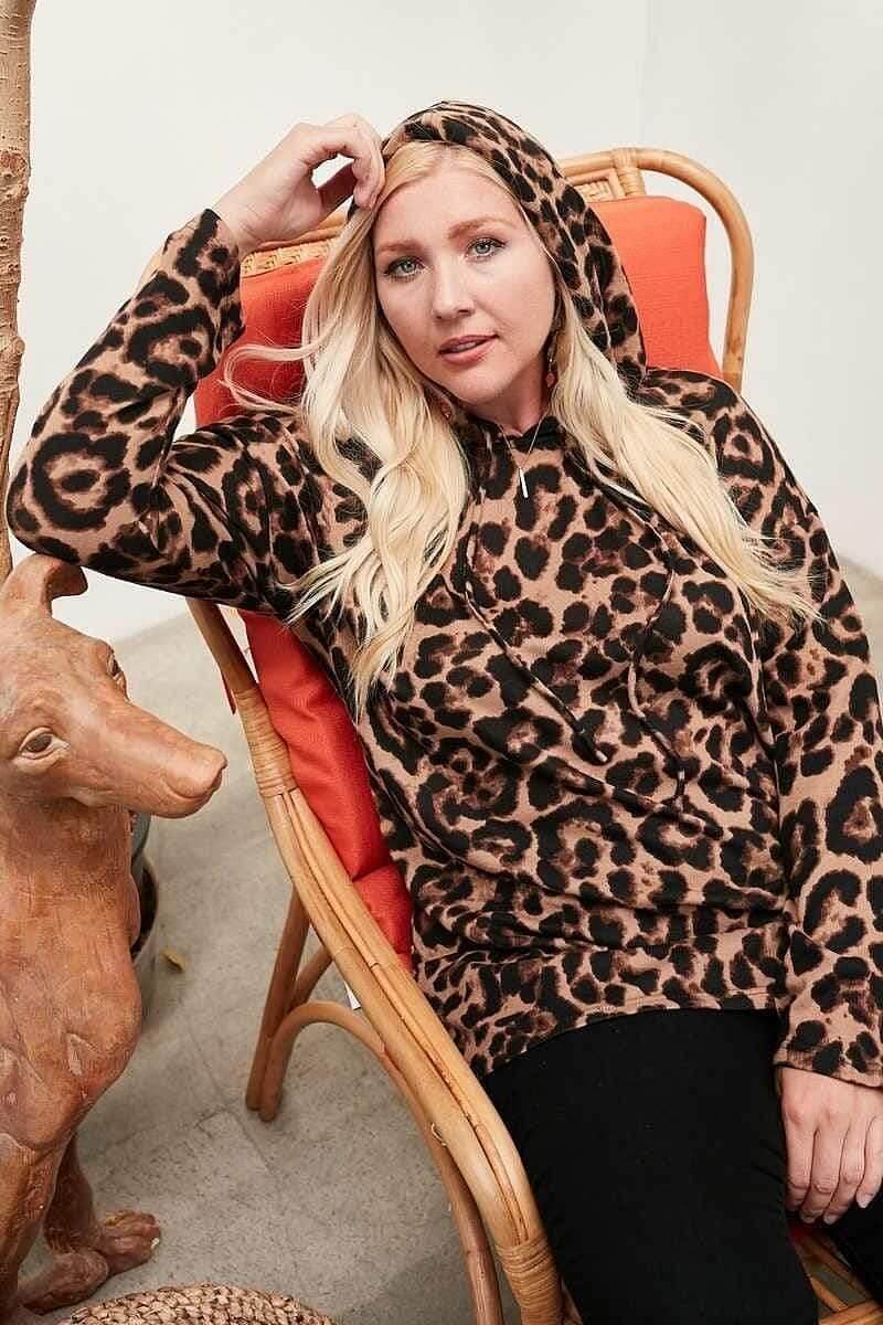 Brown Leopard Print Plus Size Long Sleeve Top