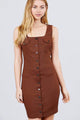 Brown Sleeveless Mini Dress With Front Buttons
