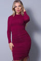 Burgundy Long Sleeve Ruched Dress