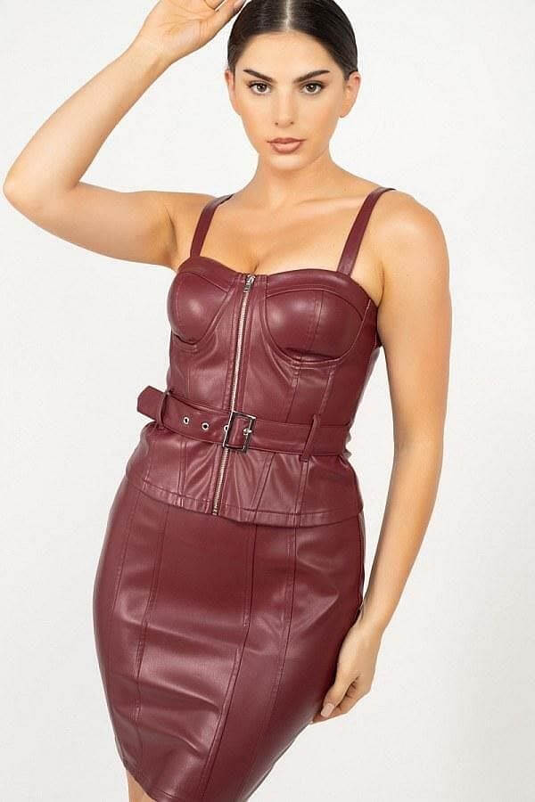 Burgundy Sleeveless Top & Mini Skirt Set - Shopping Therapy S Outfit Sets