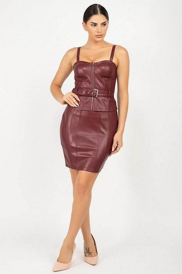Burgundy Sleeveless Top & Mini Skirt Set - Shopping Therapy L Outfit Sets