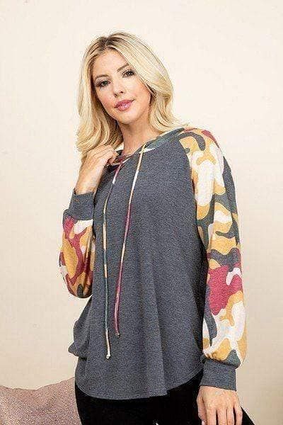 Camo-Charcoal Long Sleeve French Terry Sweatshirt - Shopping Therapy, LLC Sweatshirt